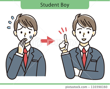 A female student who is worried after failing and a male student who came up with a good idea Illustration material 110398160