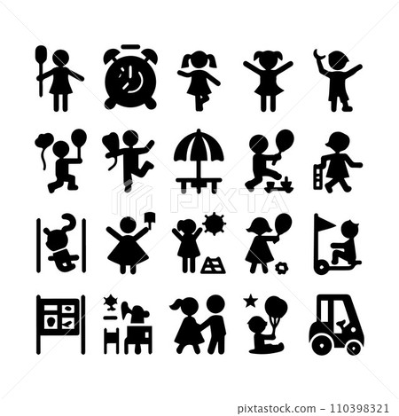 Set of silhouettes kids baby children editable vector icon in various poses Set of silhouettes kids baby children editable vector icon in various poses 110398321