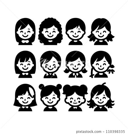 Set of silhouettes kids baby children editable vector icon in various poses 110398335