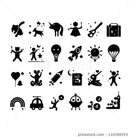 Set of silhouettes kids baby children editable vector icon in various poses 110398343