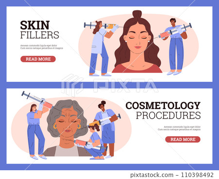 Beauty Injections with skin fillers cosmetology, banners vector illustrations. 110398492