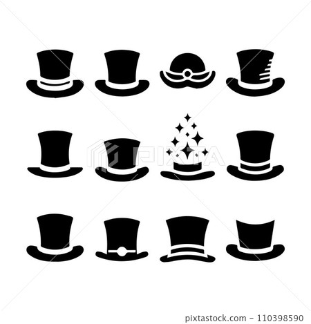 Top hat icon isolated on white background silhouette editable vector Top hat icon isolated on white background silhouette editable vector 110398590