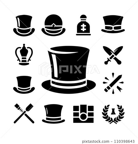 Top hat icon isolated on white background silhouette editable vector Top hat icon isolated on white background silhouette editable vector 110398643