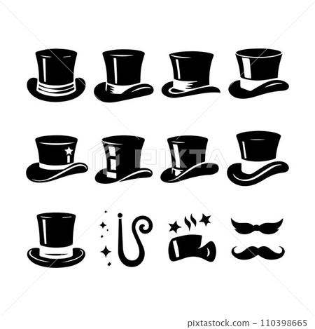 Top hat icon isolated on white background silhouette editable vector Top hat icon isolated on white background silhouette editable vector 110398665