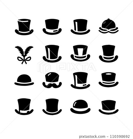 Top hat icon isolated on white background silhouette editable vector Top hat icon isolated on white background silhouette editable vector 110398692