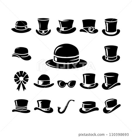 Top hat icon isolated on white background silhouette editable vector Top hat icon isolated on white background silhouette editable vector 110398693