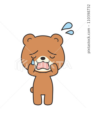 一隻可愛的哭泣熊的插圖，全身，白色背景，向量，剪貼畫，帶有主線 110398732