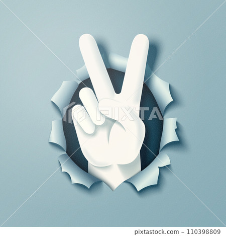Hand gesture V sign for victory or peace. Peace sign. Paper Art Vector Illustration. Hand gesture V sign for victory or peace. Peace sign. Paper Art Vector Illustration. 110398809