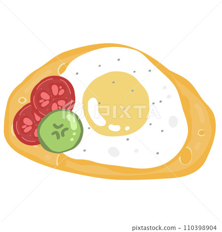 Breakfast sandwich with fried egg, tomato and cucumber on toast illustration 110398904