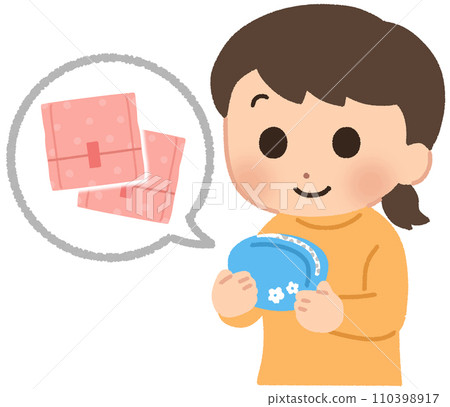 拿著裝有衛生用品的袋子的女孩 110398917