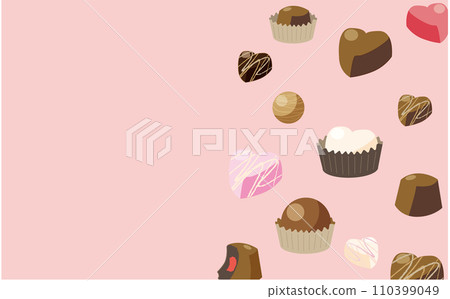 Illustration of pink heart-shaped chocolates lined up for Valentine's Day 110399049