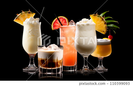 Set and collection of classic alcohol cocktails or mocktail isolated on white background with fresh summer fruits 110399093