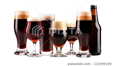 Set of Beer glasses and bottles on a white background. Mugs with drink like Ipa, Pale Ale, Pilsner, Porter or Stout Set of Beer glasses and bottles on a white background. Mugs with drink like Ipa, Pale Ale, Pilsner, Porter or Stout 110399109