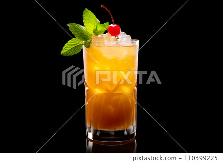 Mai Tai cocktail in classic tiki glass with crushed ice, pineapple and mint 110399225