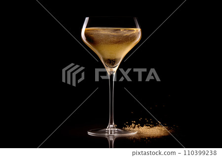 A crystal-clear flute glass of champagne isolated on black background A crystal-clear flute glass of champagne isolated on black background 110399238