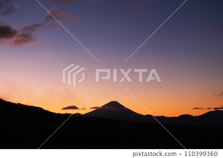 Mt. Fuji and the sky colored by the sunrise Mt. Fuji and the sky colored by the sunrise 110399360