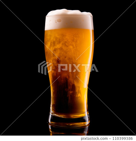 Beer in a tall glass on a dark black background. Mugs with drink like Ipa, Pale Ale, Pilsner, Porter or Stout Beer in a tall glass on a dark black background. Mugs with drink like Ipa, Pale Ale, Pilsner, Porter or Stout 110399386