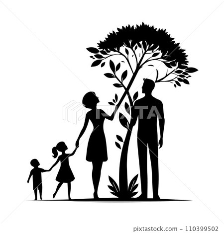 family silhouette isolated over white background editable vector illustration 110399502