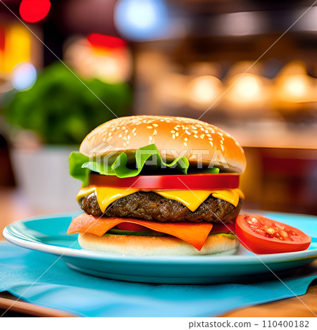 meat burger on a dish 110400182