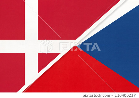 Denmark and Czechia, symbol of country. Danish vs Czech Republic national flags. Denmark and Czechia, symbol of country. Danish vs Czech Republic national flags. 110400237