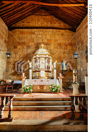 Interior of Parish church of Santa Lucia in Guane, Heritage town, colonial architecture in most beautiful town in Colombia. Interior of Parish church of Santa Lucia in Guane, Heritage town, colonial architecture in most beautiful town in Colombia. 110400418
