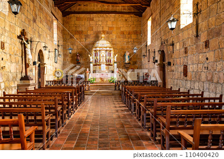 Interior of Parish church of Santa Lucia in Guane, Heritage town, colonial architecture in most beautiful town in Colombia. Interior of Parish church of Santa Lucia in Guane, Heritage town, colonial architecture in most beautiful town in Colombia. 110400420
