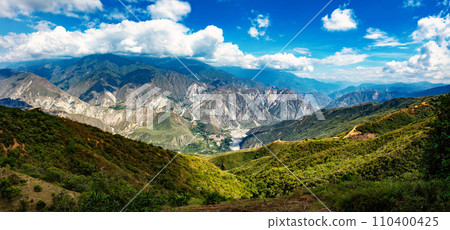 Chicamocha Canyon, steep sided canyon carved by the Chicamocha River in Colombia. 110400425
