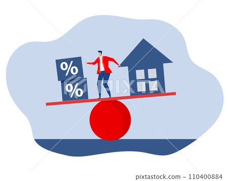 Business House Interest Rates Balance And Loan Percentage Financial interest rate and mortgage rate concept, with percentage icon on scale. Business House Interest Rates Balance And Loan Percentage Financial interest rate and mortgage rate concept, with percentage icon on scale. 110400884