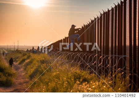 Refugees crossing border. Migrants cross border illegally. Refugees crossing border. Migrants cross border illegally. 110401492