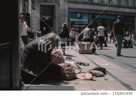 World crisis. Crowds of unemployed people on street during rally on Wall Street. 110401495