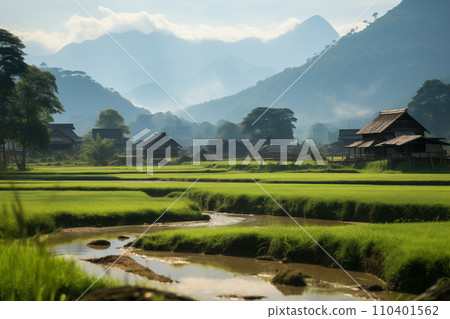 rural landscape with marshland and river in the foreground rural landscape with marshland and river in the foreground 110401562