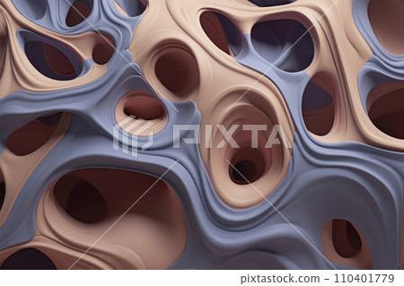 Biomorphic Abstraction. Liliac and Peachy Fuzz Background with curly shapes in neutral palette 110401779