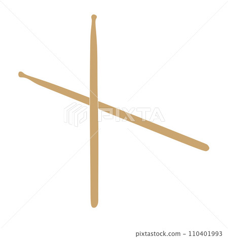 Crossed Pair of wooden drumsticks isolated on white background. Flat style or Cartoon Vector illustration of Music Equipment. Percussion and Drums concept. Design object for Logotype, Banner, Sticker 110401993