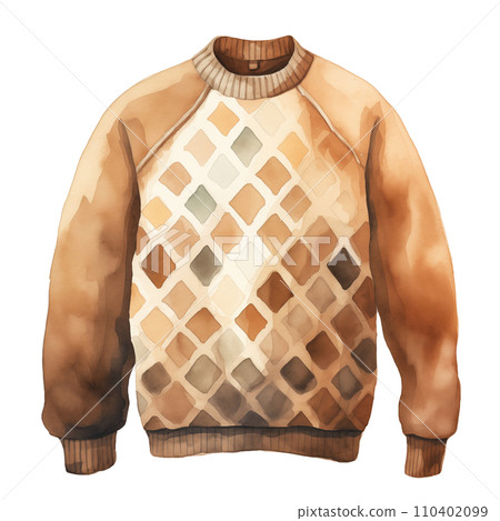 Colorful winter sweater, winter accessories, watercolor illustration 110402099