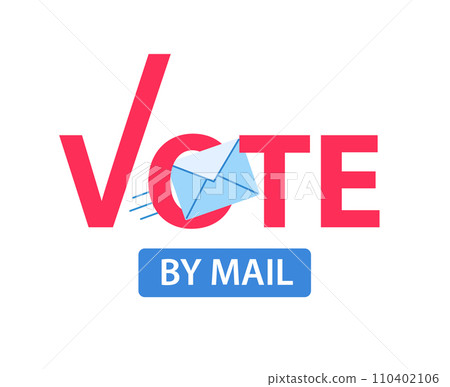 Vote by mail. Icon blue envelope with red word Vote. 110402106