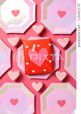 Plates with hearts concept for Valentine's Day. 110402178