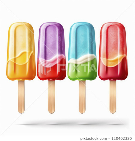 Colorful assortment of cold summer popsicles on a white background. 110402320