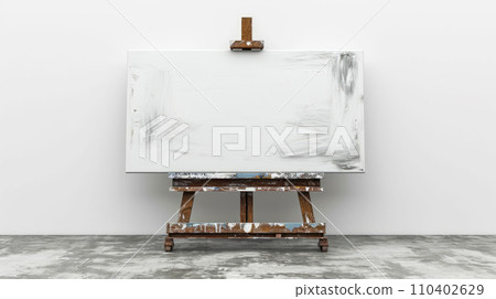 Generative ai illustration of Easel And Canvas Against White clean wall Generative ai illustration of Easel And Canvas Against White clean wall 110402629