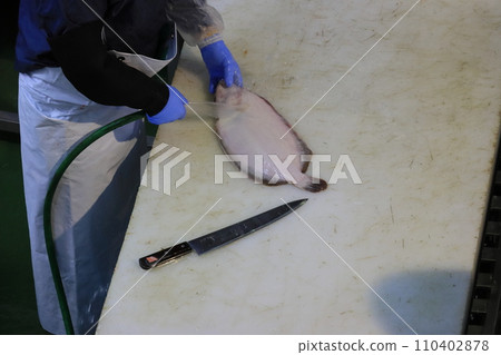 準備新鮮的魚－魚販的工作 110402878