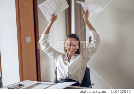 Young business woman looking happy and enjoyed Young business woman looking happy and enjoyed 110402985