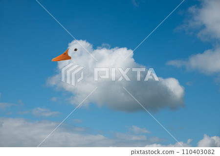 floating shaped duckling on the blue sky floating shaped duckling on the blue sky 110403082