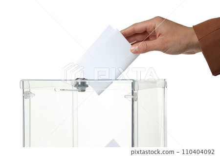PNG, Transparent box and hand with voting paper, isolated on white background 110404092