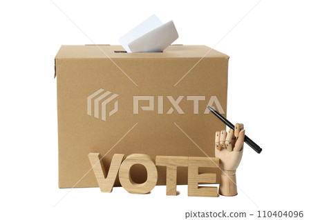 PNG, Box with voting paper, wooden letters and hand with pen, isolated on white background PNG, Box with voting paper, wooden letters and hand with pen, isolated on white background 110404096
