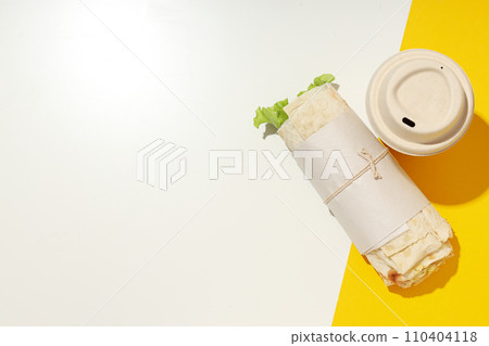 Tasty fast or homemade food concept - delicious shawarma 110404118