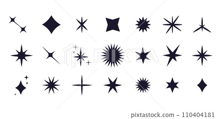 Set star sparkle silhouette y2k burst, geometry abstract shape isolated on white background. Collection futuristic hipster design elements 110404181