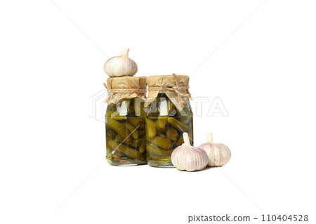 PNG, a jar of cucumber twists, isolated on a white background. 110404528