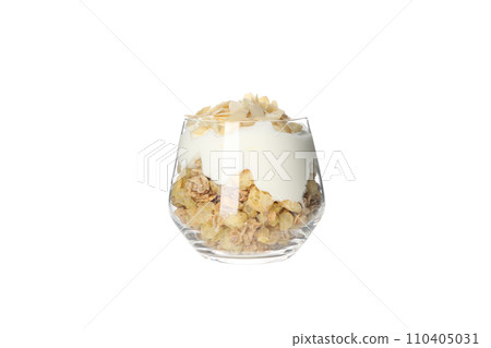 Muesli with yogurt, isolated on white background Muesli with yogurt, isolated on white background 110405031