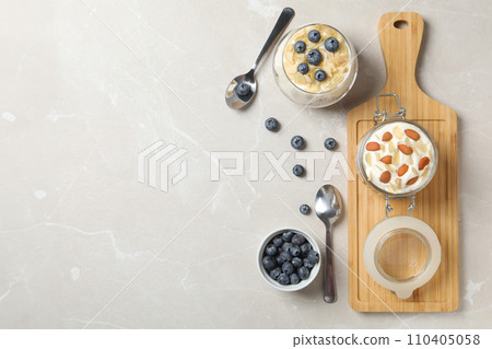 Muesli with yogurt, concept of tasty breakfast Muesli with yogurt, concept of tasty breakfast 110405058