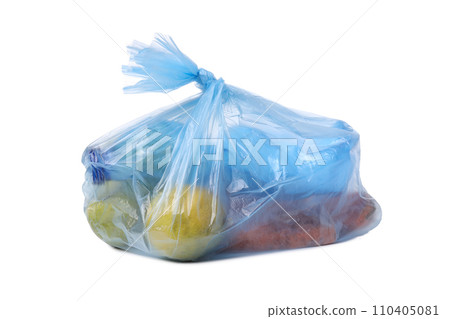 PNG, Garbage in blue trash bag, isolated on white background 110405081