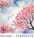 藍天下櫻花的水彩風格插圖 AI 生成圖像 110405278